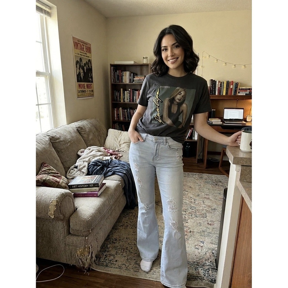 Almost Famous Light Wash Flare Jeans 3 & Dua Lipa Graphic Tee Mixed Lot Size S